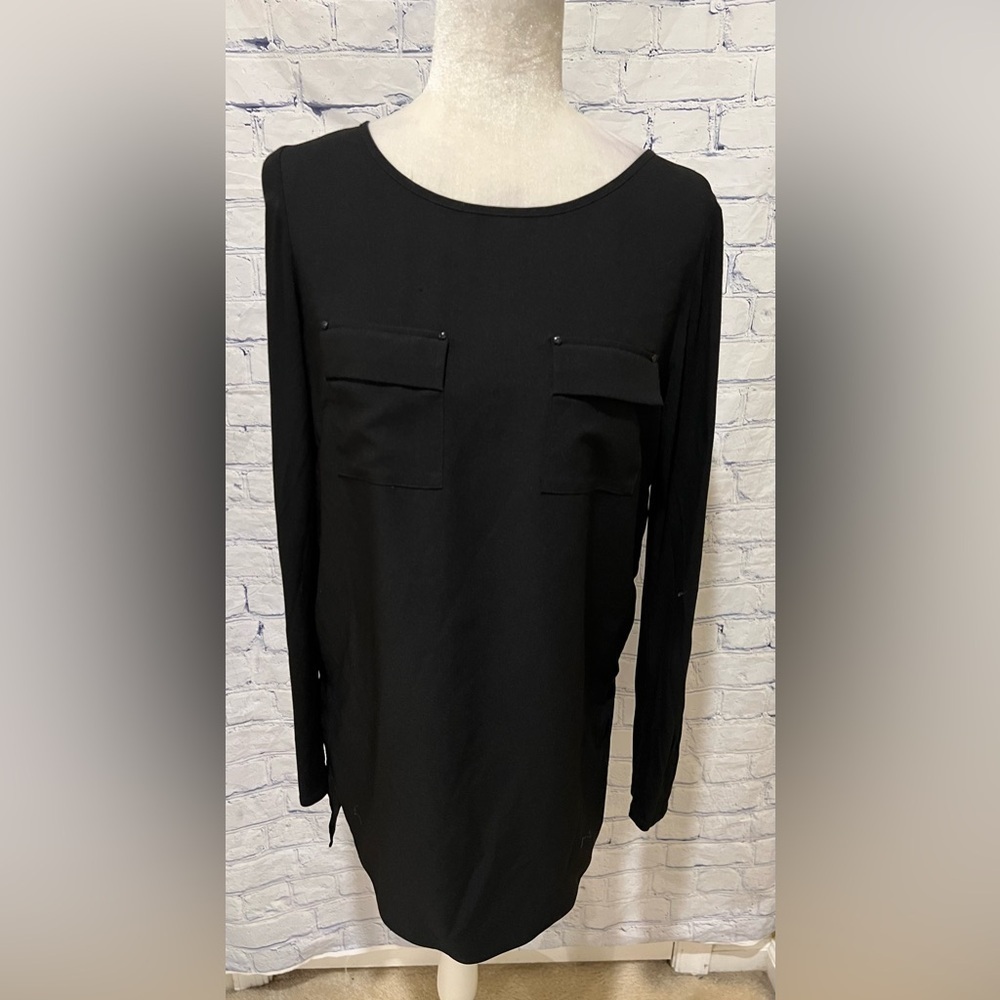 White House Black Market WHBM Jersey Long Sleeves Pocket Shirt Size 8